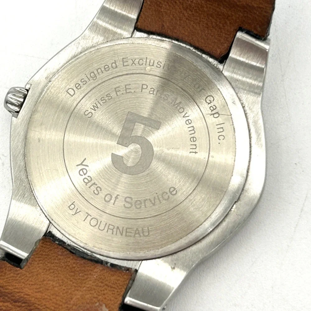 Tourneau Wrist Watch Leather Mens OS Black Excellent Y2K Gap Inc Collab Swiss